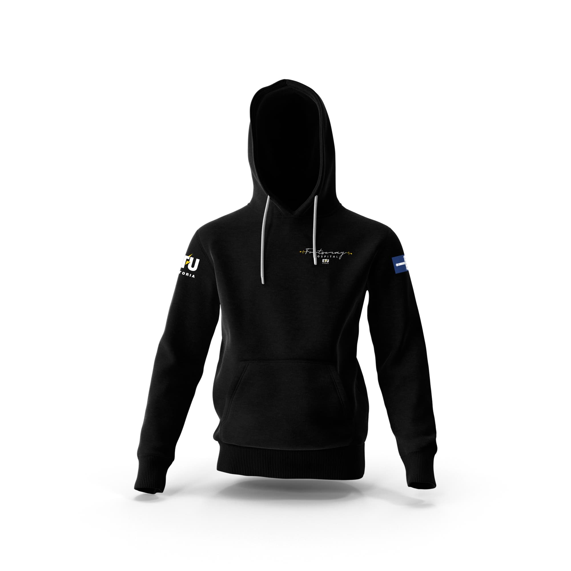 Pre-Order - Footscray Hospital Embroidered Script Design Black Hooded ETU Sweatshirt