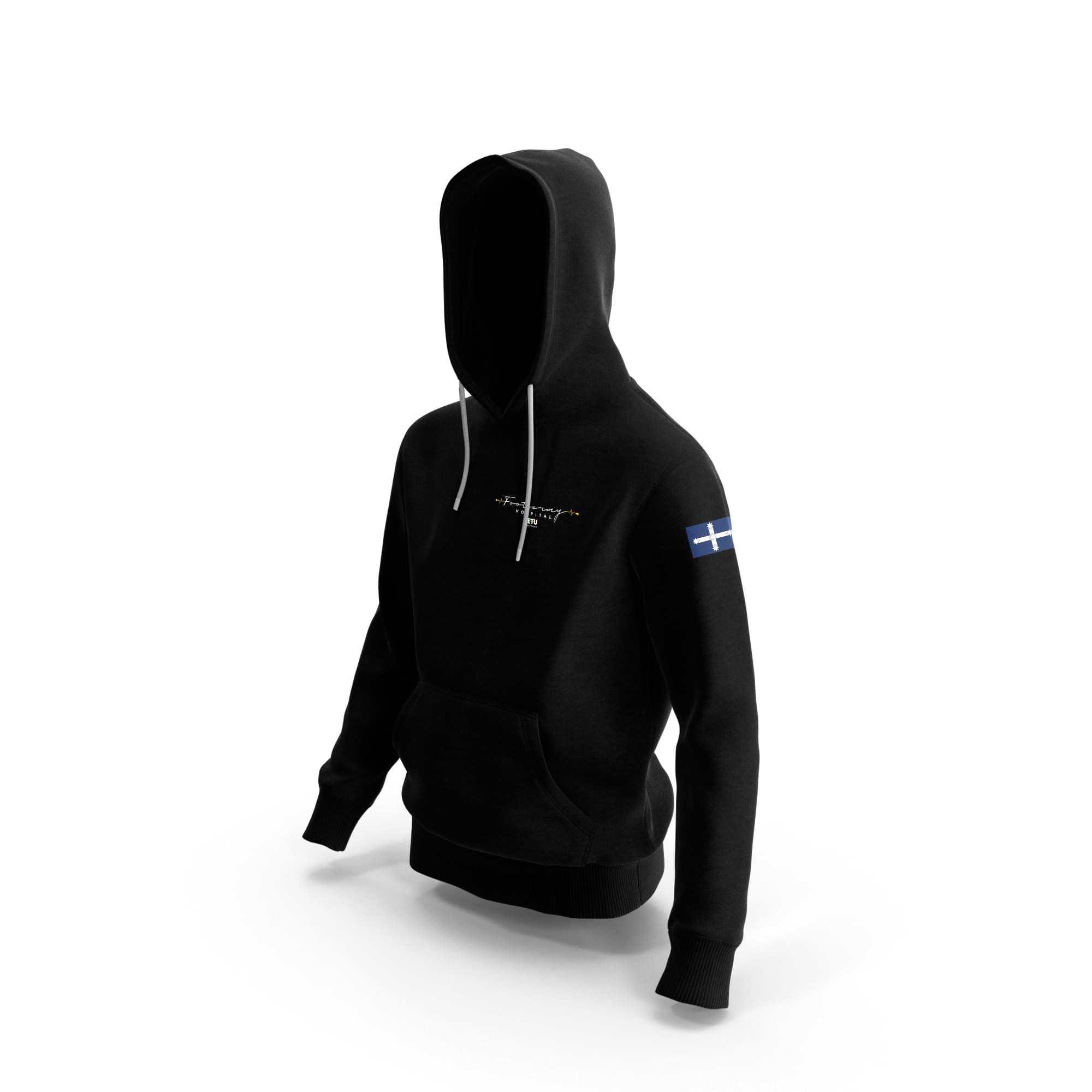 Pre-Order - Footscray Hospital Embroidered Script Design Black Hooded ETU Sweatshirt