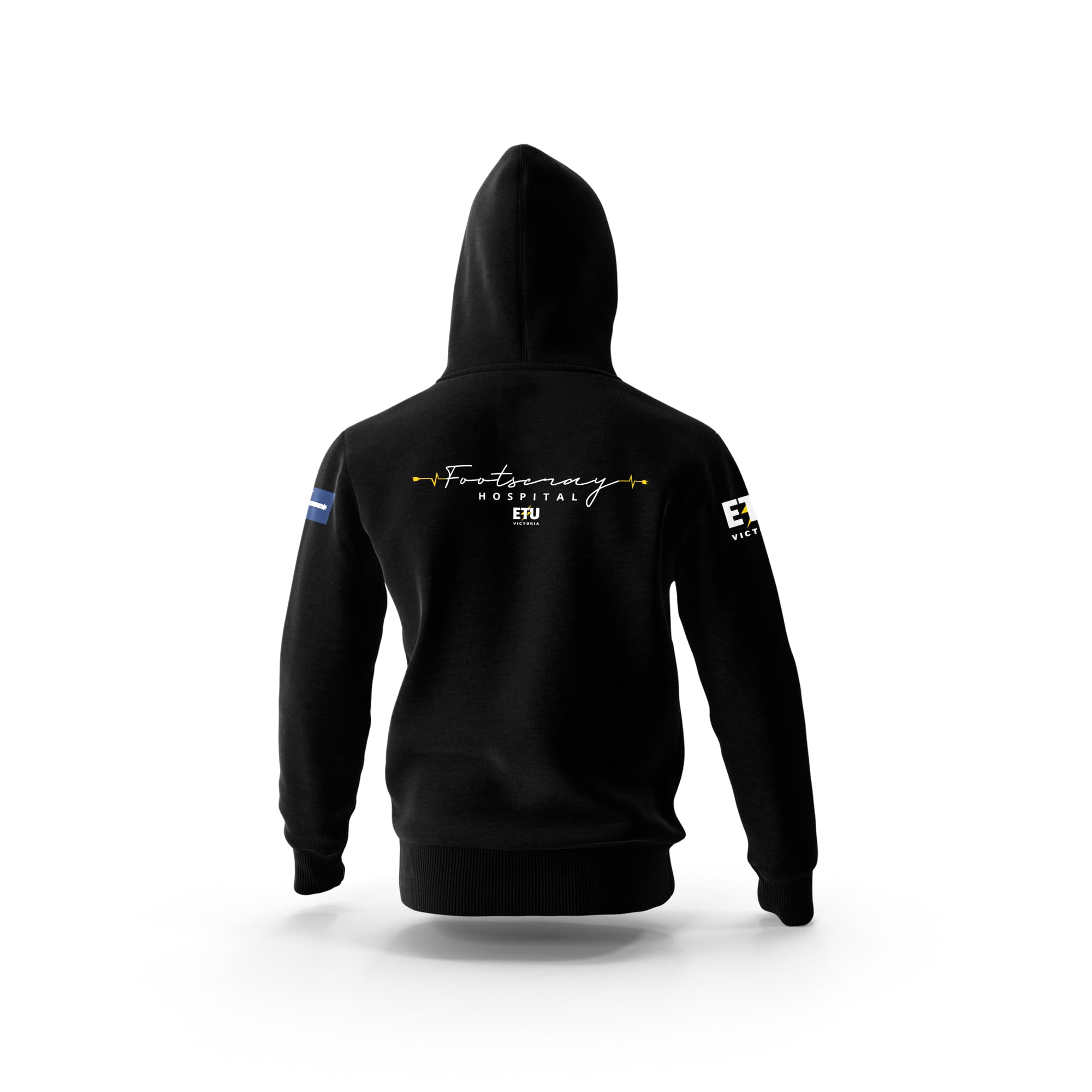 Pre-Order - Footscray Hospital Embroidered Script Design Black Hooded ETU Sweatshirt