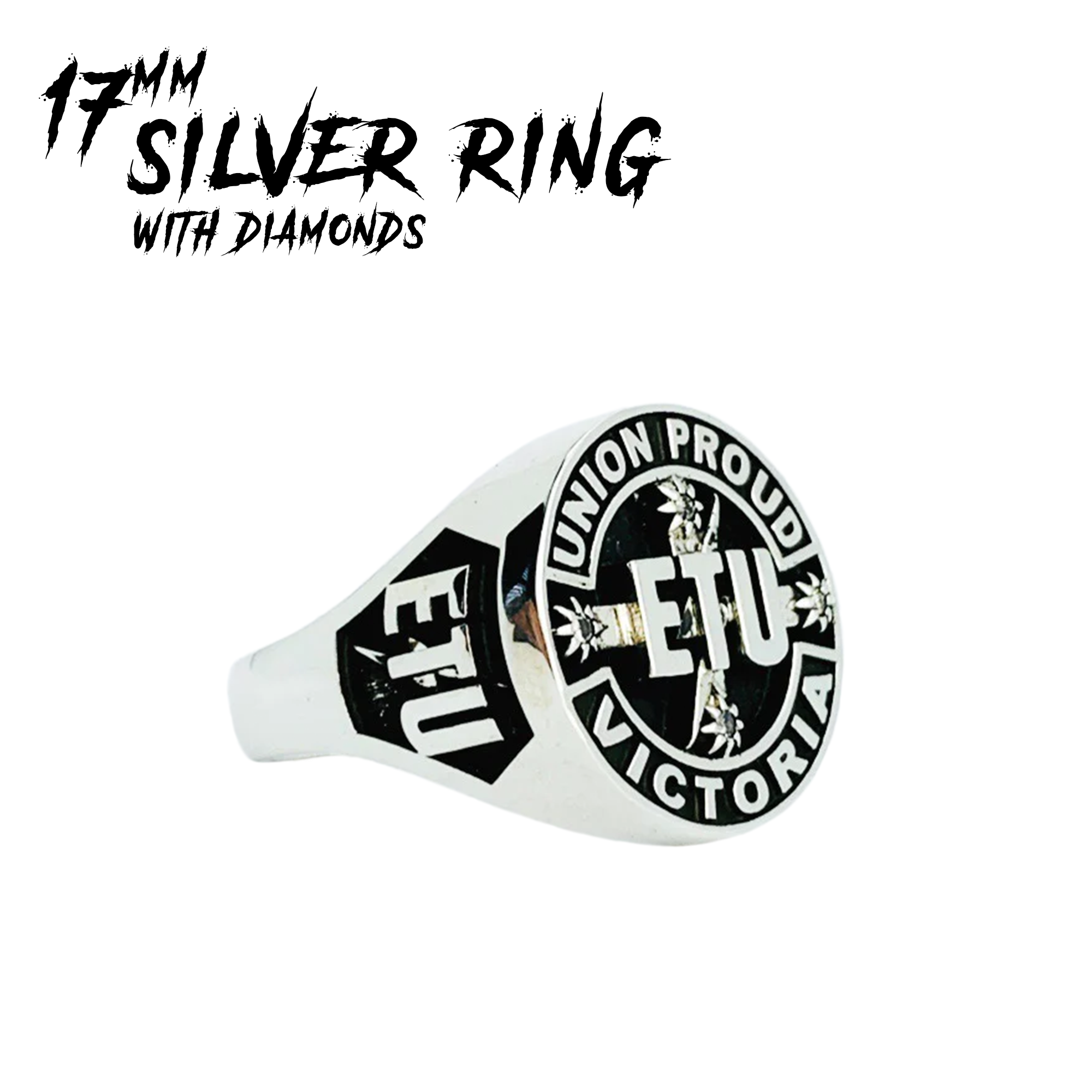 17mm Silver ETU Victoria Members Ring With Diamonds