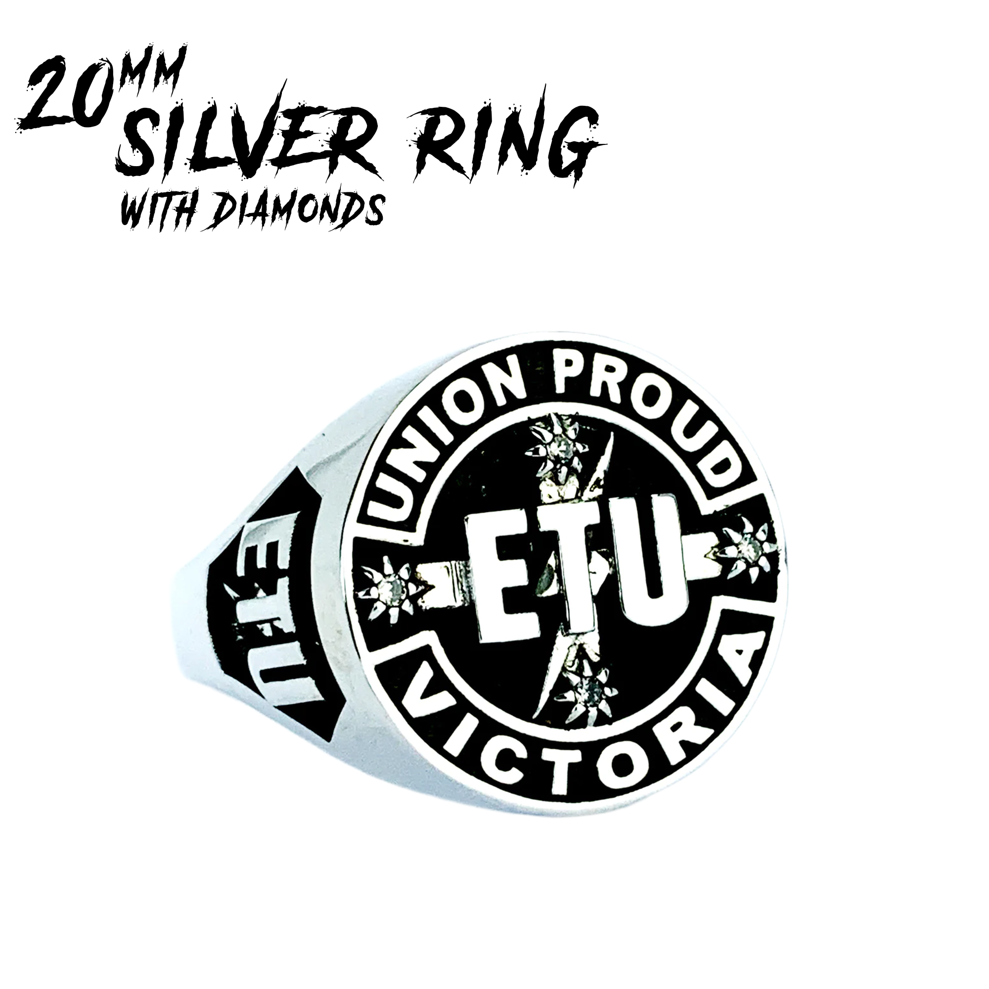 17mm Silver ETU Victoria Members Ring With Diamonds