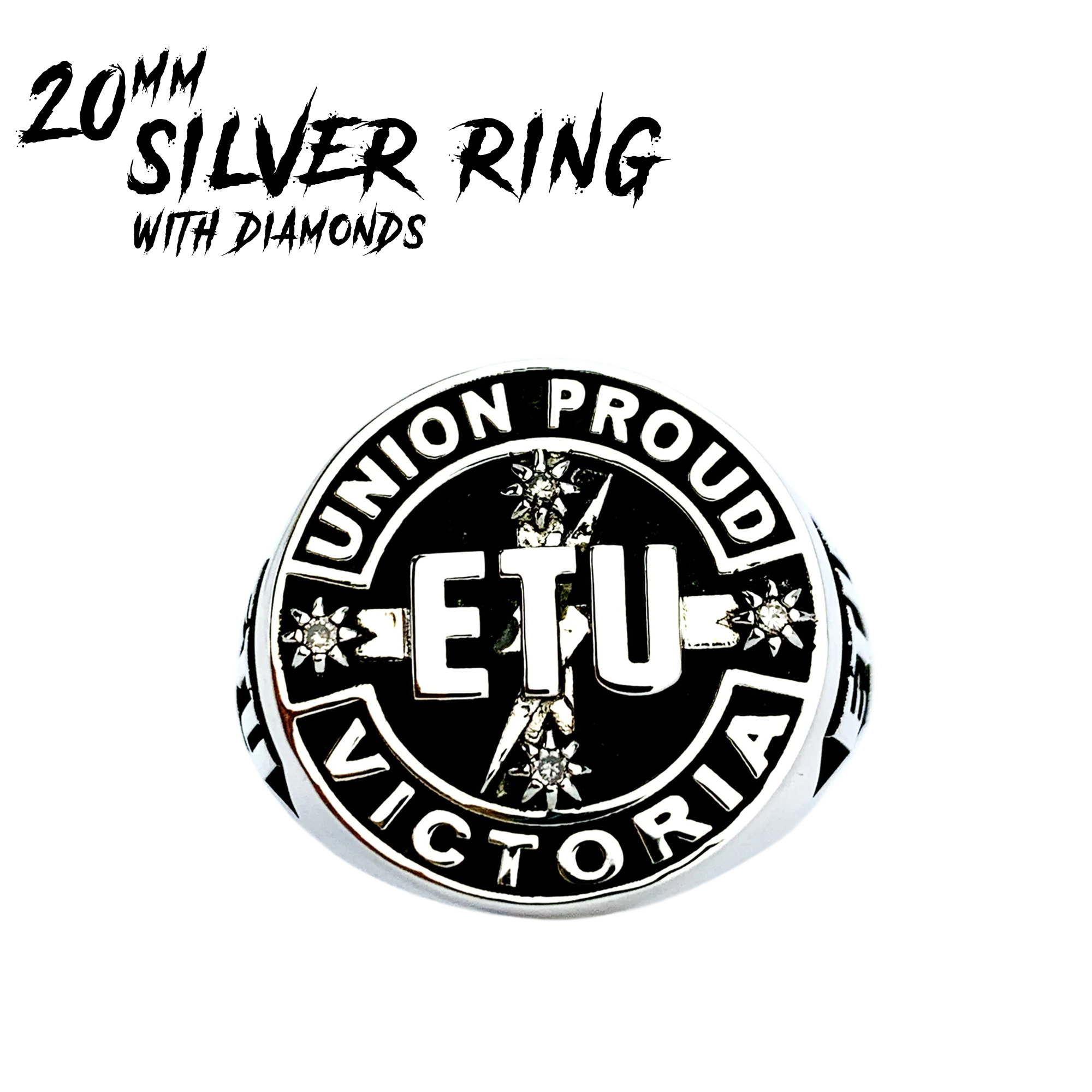 17mm Silver ETU Victoria Members Ring With Diamonds